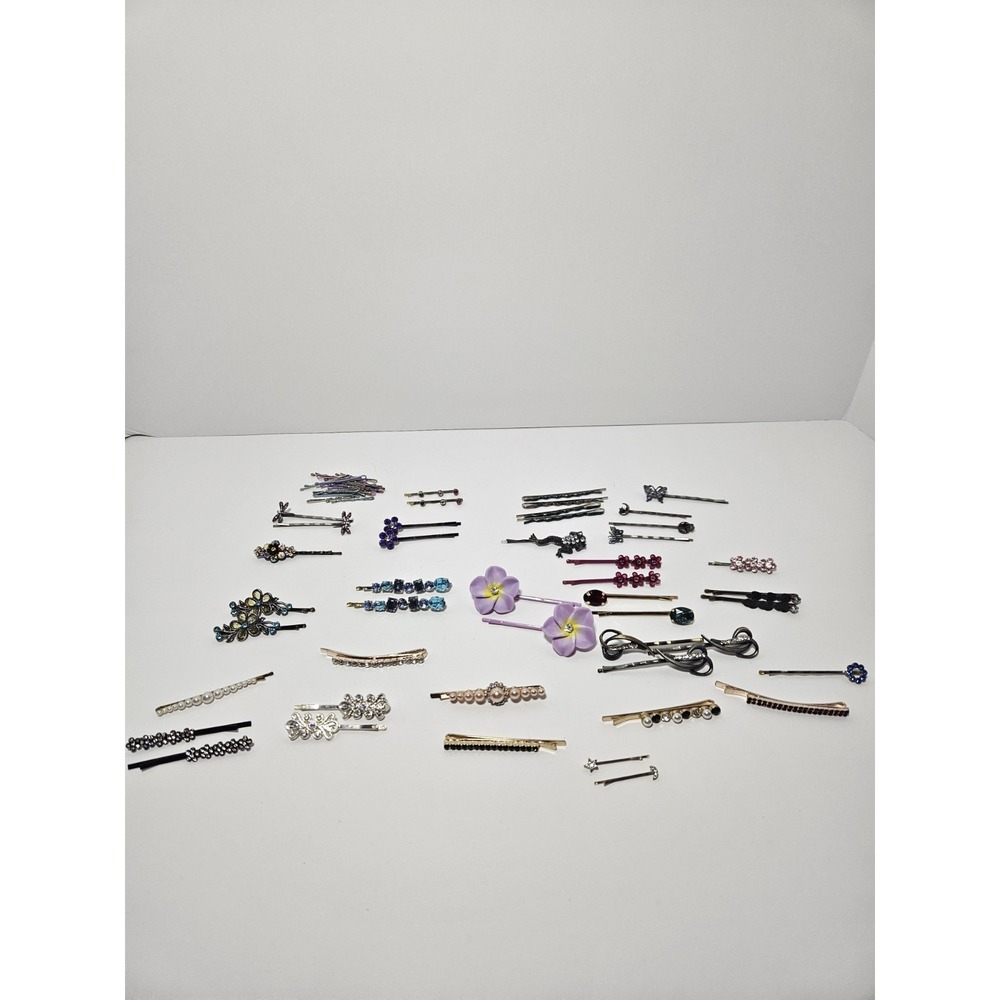Vintage Hair Bobby Pins Lot 44pc‎ Rhinestone Faux Pearl Crystal Flower Clips Set